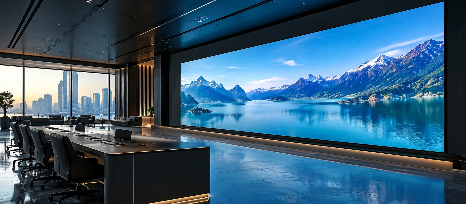 Illustrative seamless indoor LED wall in boardroom